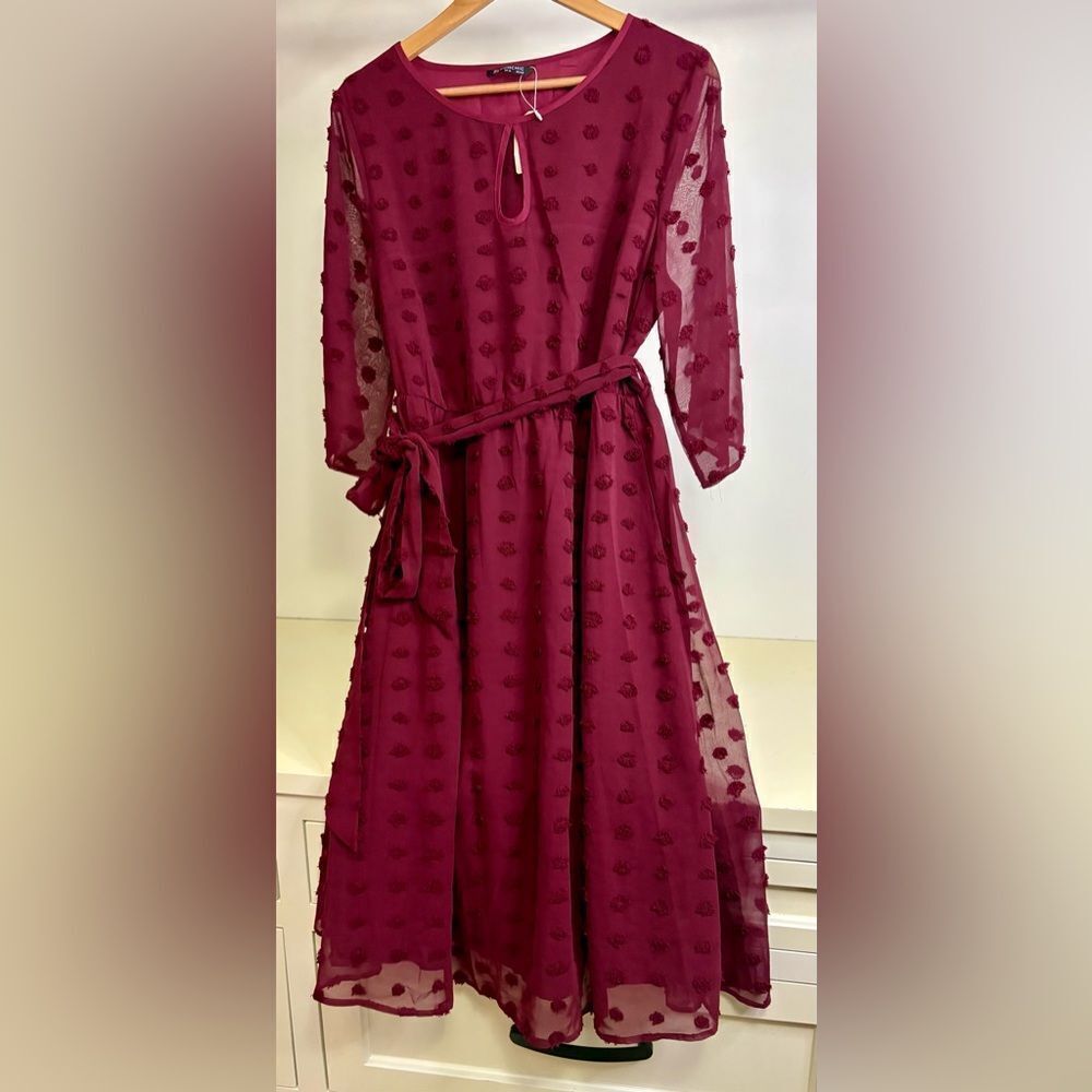 NWT BloomChic Burgundy Swiss dot Dress size 12 (L)